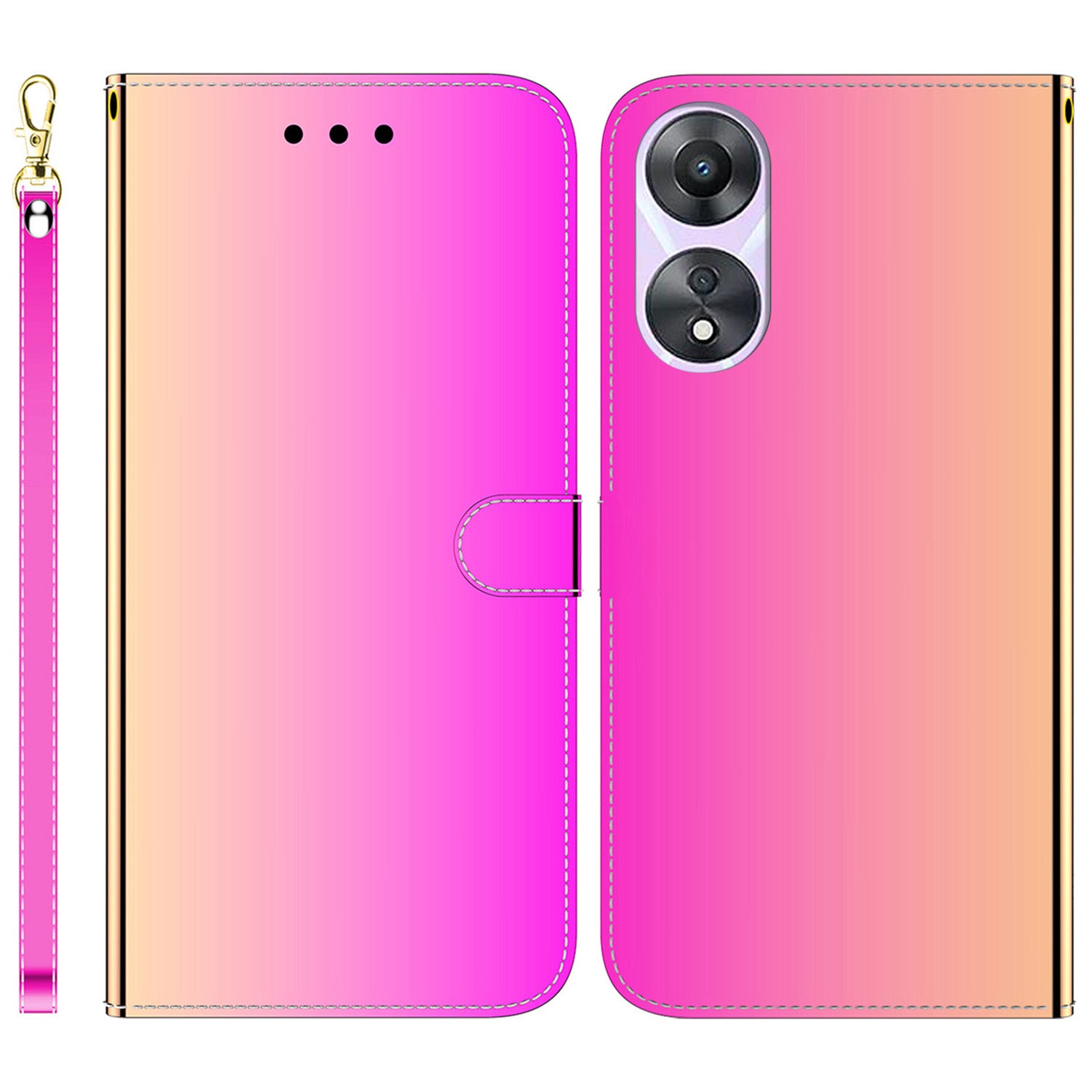 For Oppo A58 5G Anti-Scratch Mirror-like Surface Wallet Phone Case Magnetic Clasp PU Leather Stand Flip Phone Cover with Strap For Oppo A58 5G Anti-Scratch Mirror-like Surface Wallet Phone Case Magnetic Clasp PU Leather Stand Flip Phone Cover with Strap